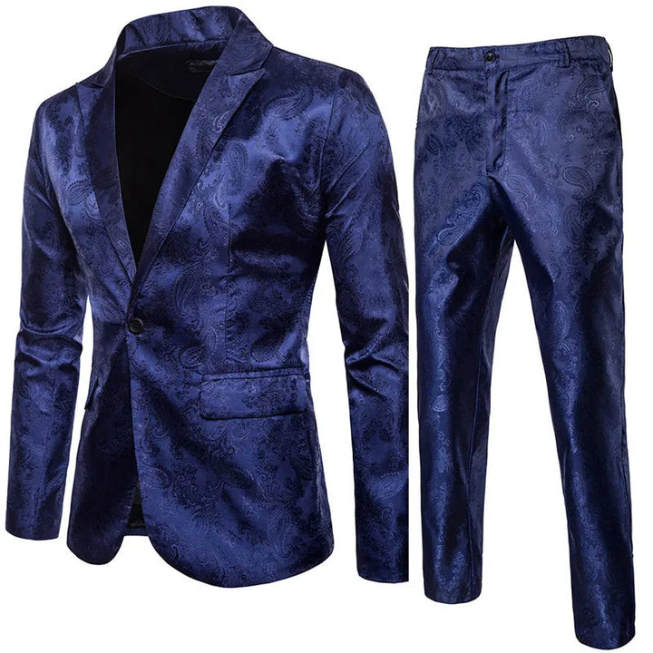 New men's classic slim fit two-piece suit for formal wear, including a stylish blazer and matching dress pants.