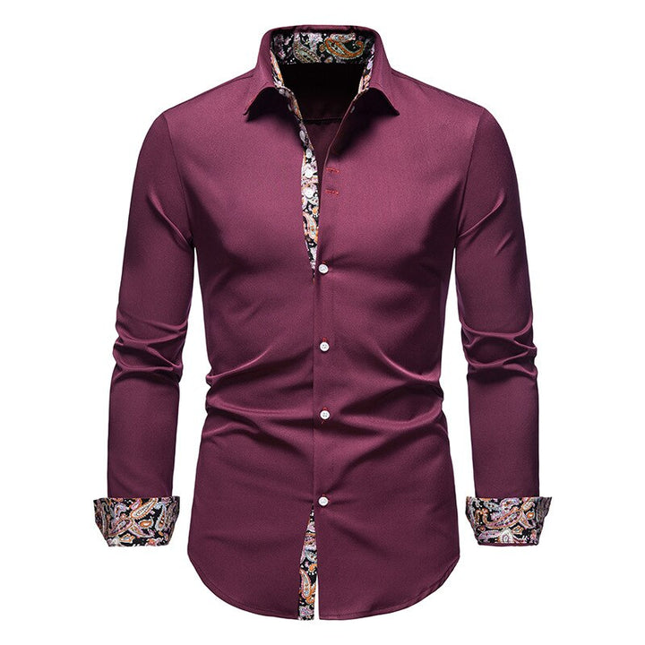 Man wearing Arvid slim fit button-down shirt casually. Stylish men's long sleeve collared shirt for everyday.