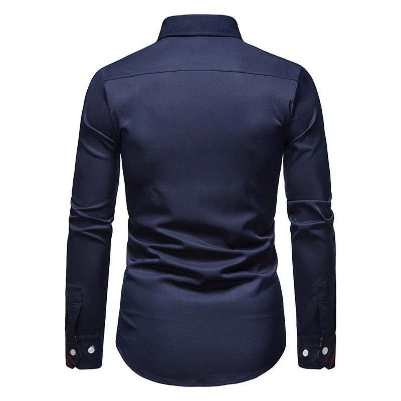 Back view of Arvid men's slim fit button-down shirt, showcasing tailored men's clothing design and fit.