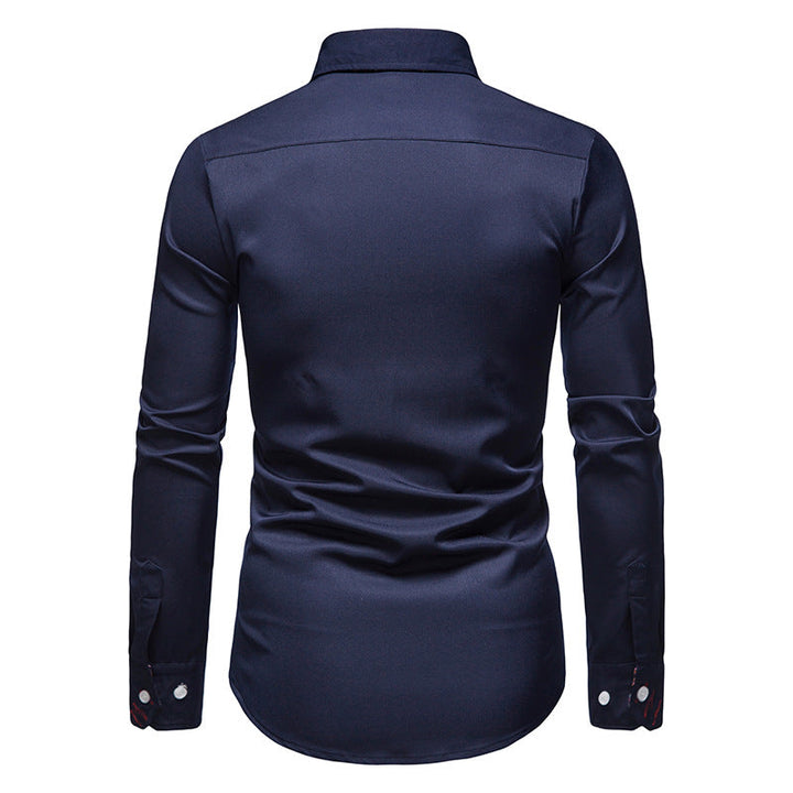 Back view of Arvid men's slim fit button-down shirt, showcasing tailored men's clothing design and fit.