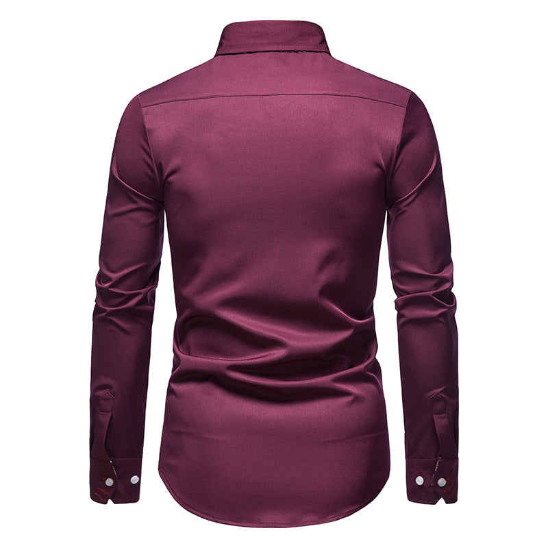 Detail of Arvid men's button-down collar and buttons. Highlighting the stylish slim fit men's dress shirt.