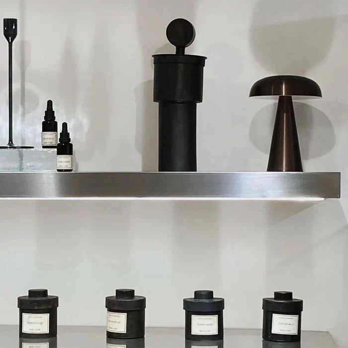ShroomLite LED desk lamp, a modern rechargeable light for focused work or soft ambiance.