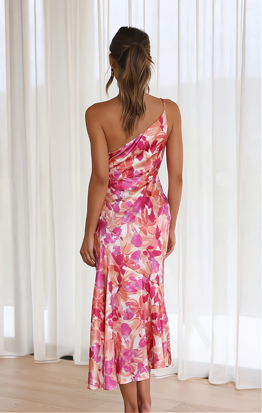 Comfortable women's floral off-shoulder party dress, a stylish spaghetti strap design for summer events & day wear.