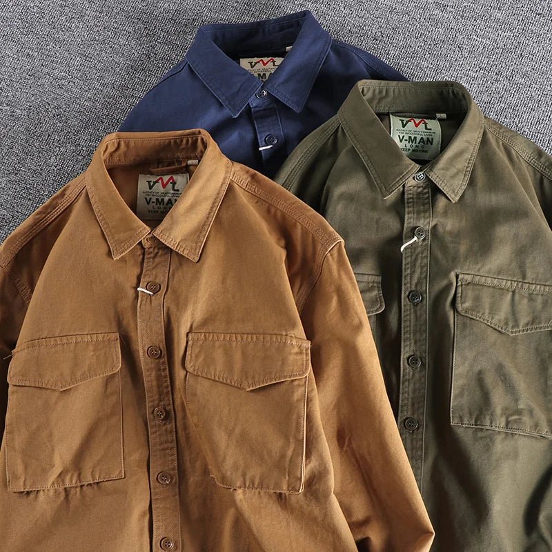 Everyday men's long-sleeve utility shirt, a versatile and fashionable button-up top for casual wear.