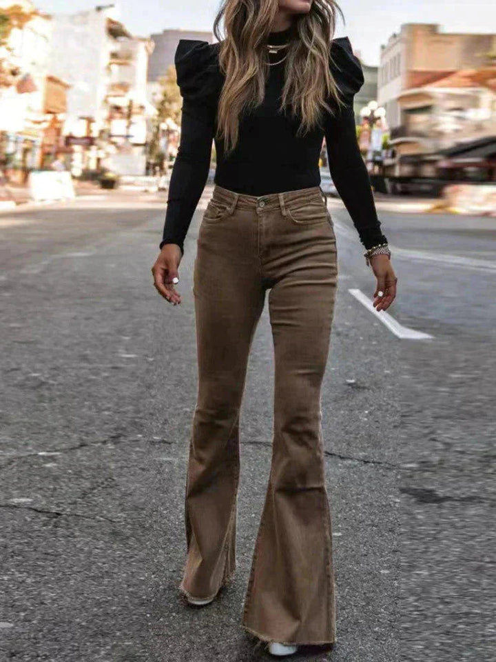 Women's stylish flared bell bottom pants for a comfortable and trendy everyday look.