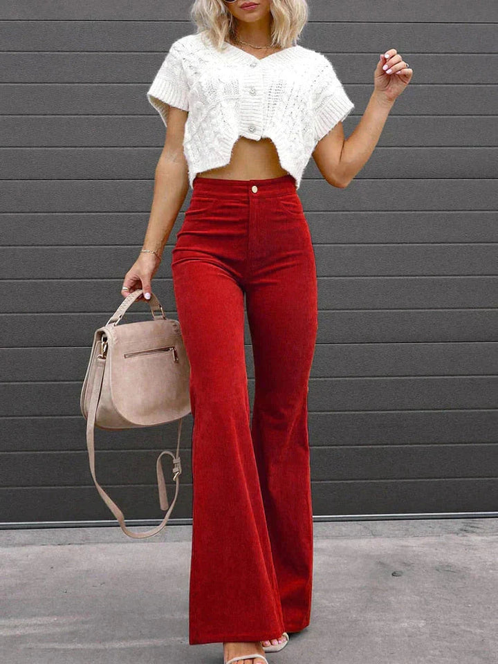 Women's trendy flared pants, showcasing a classic bell bottom silhouette for a stylish look.
