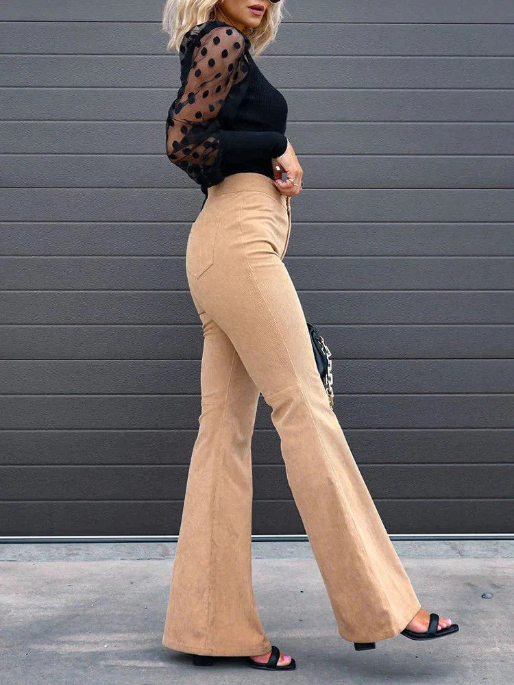 Trendy women's flared bell bottom pants, a stylish choice for versatile and modern casual outfits.
