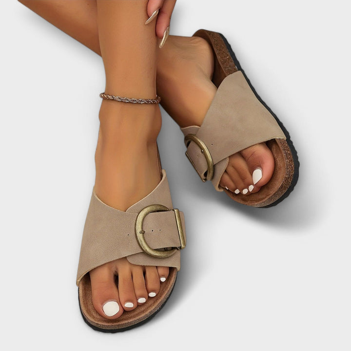 Close-up of women's orthopedic comfort sandals, showcasing arch support & adjustable straps for ultimate walking comfort.