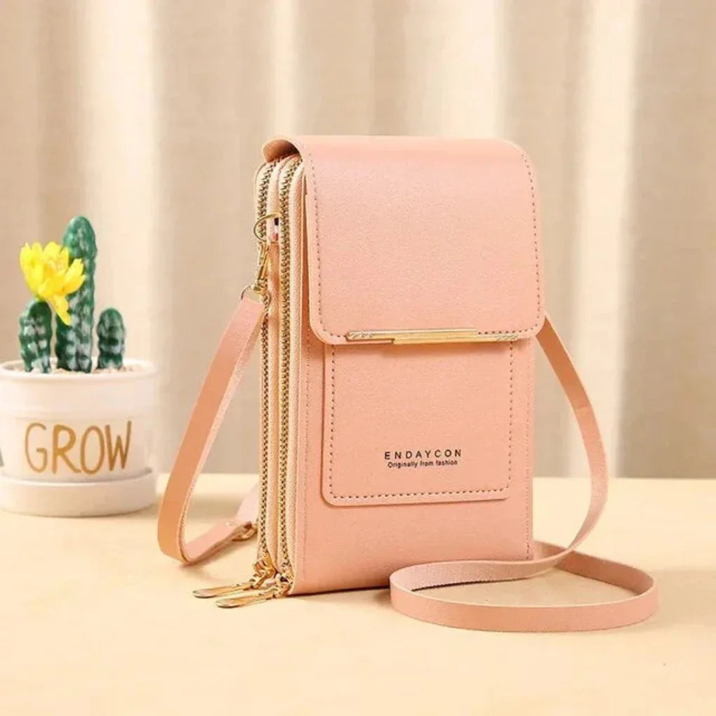Convenient women's touch screen shoulder bag, keeps phone accessible. Perfect organized crossbody for daily use.