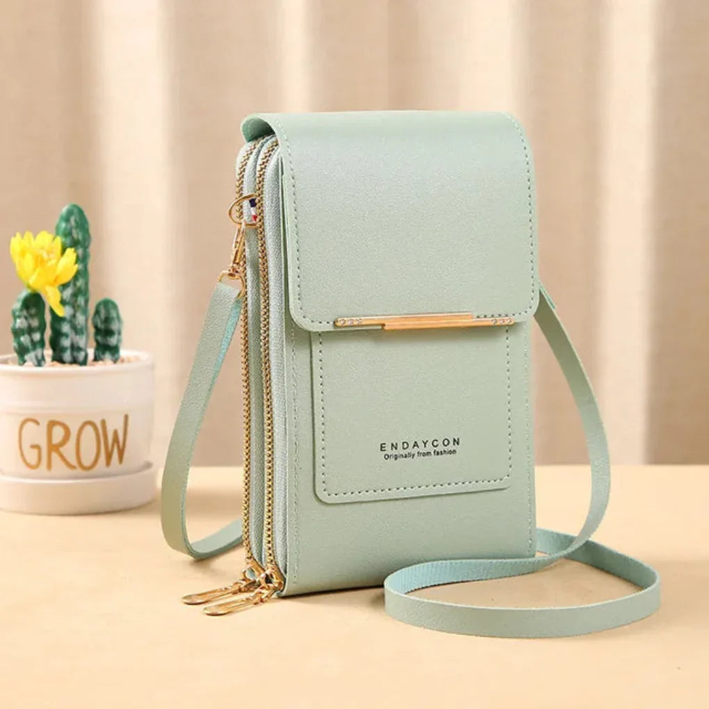 Practical women's touch screen shoulder bag for phone, cards & daily items. Organized crossbody travel bag.