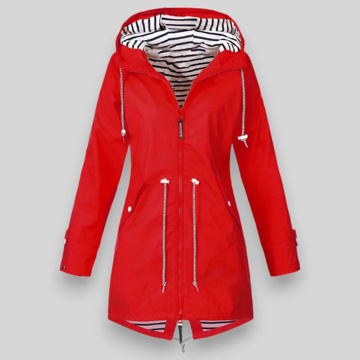 Durable women's outerwear featuring a waterproof hooded jacket design.