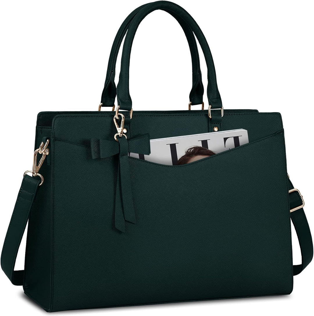 Stylish women's waterproof laptop tote bag in black PU leather