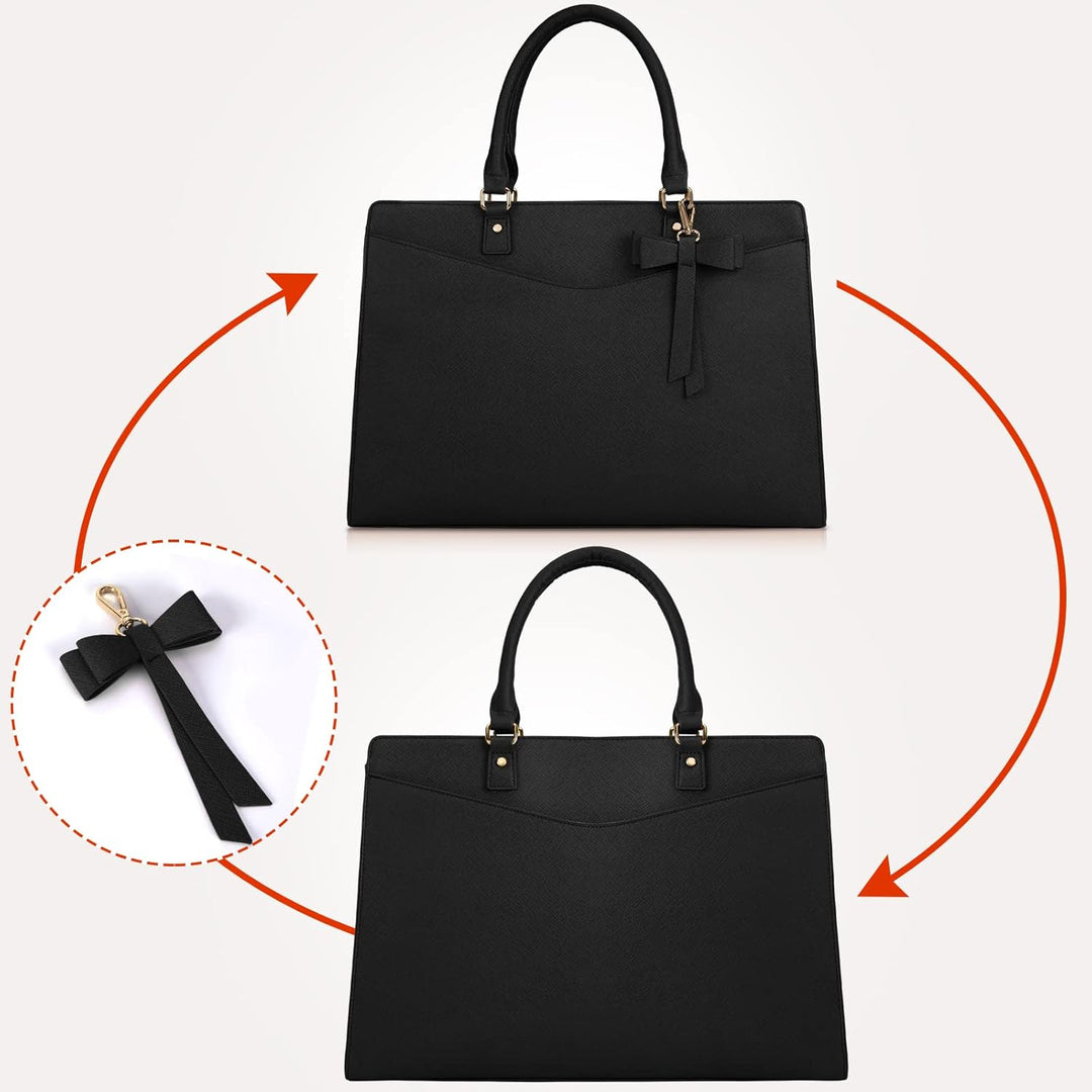 Fashionable multi-pocket tote, accommodating laptops and personal items