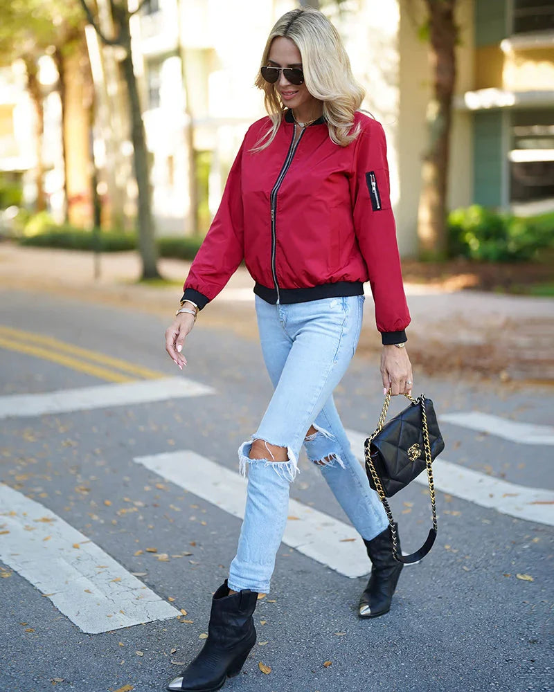 Chic bomber jacket, lightweight women's outerwear for casual comfort.