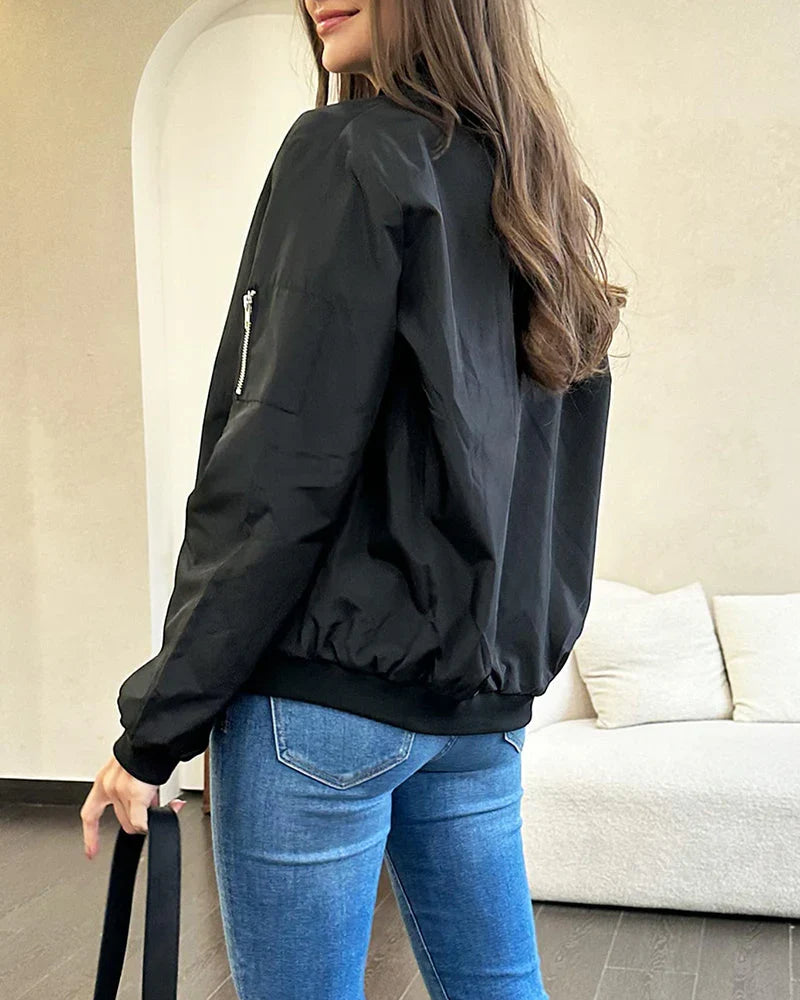 Casual women's zipper jacket, comfortable and chic outerwear.