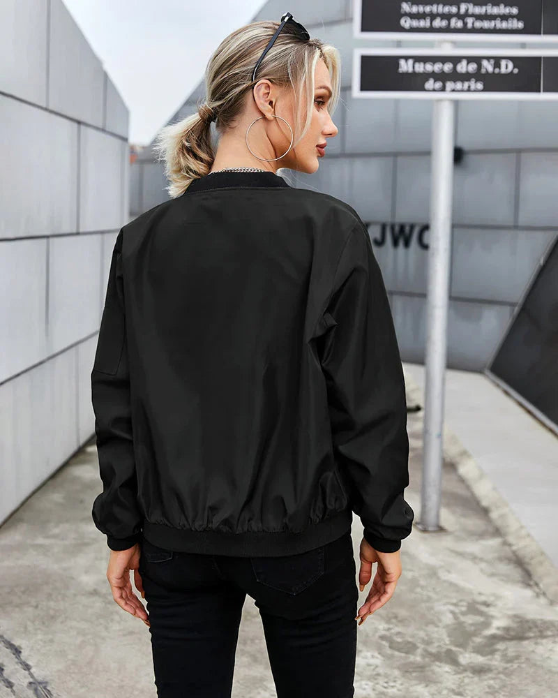 Women's fashion bomber jacket, lightweight for everyday comfort.