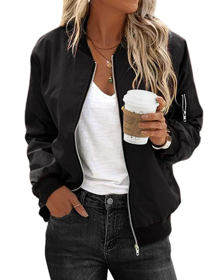 Chic women's bomber jacket, lightweight & stylish for fall.