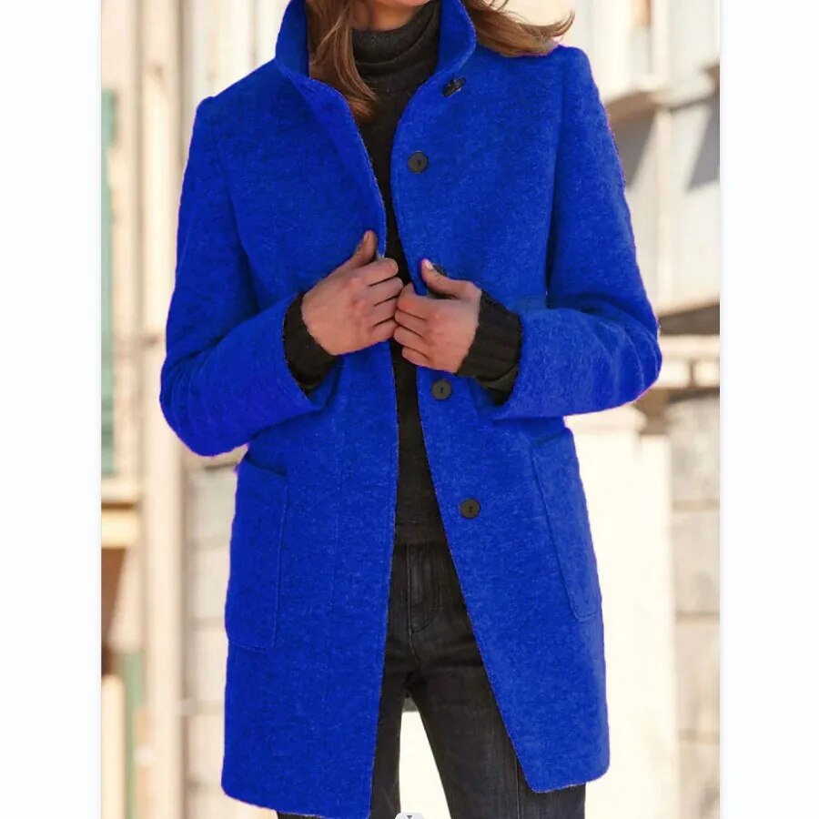Classic style women's overcoat, Emma. Elegant high-collar winter fashion, perfect casual coat for ladies.