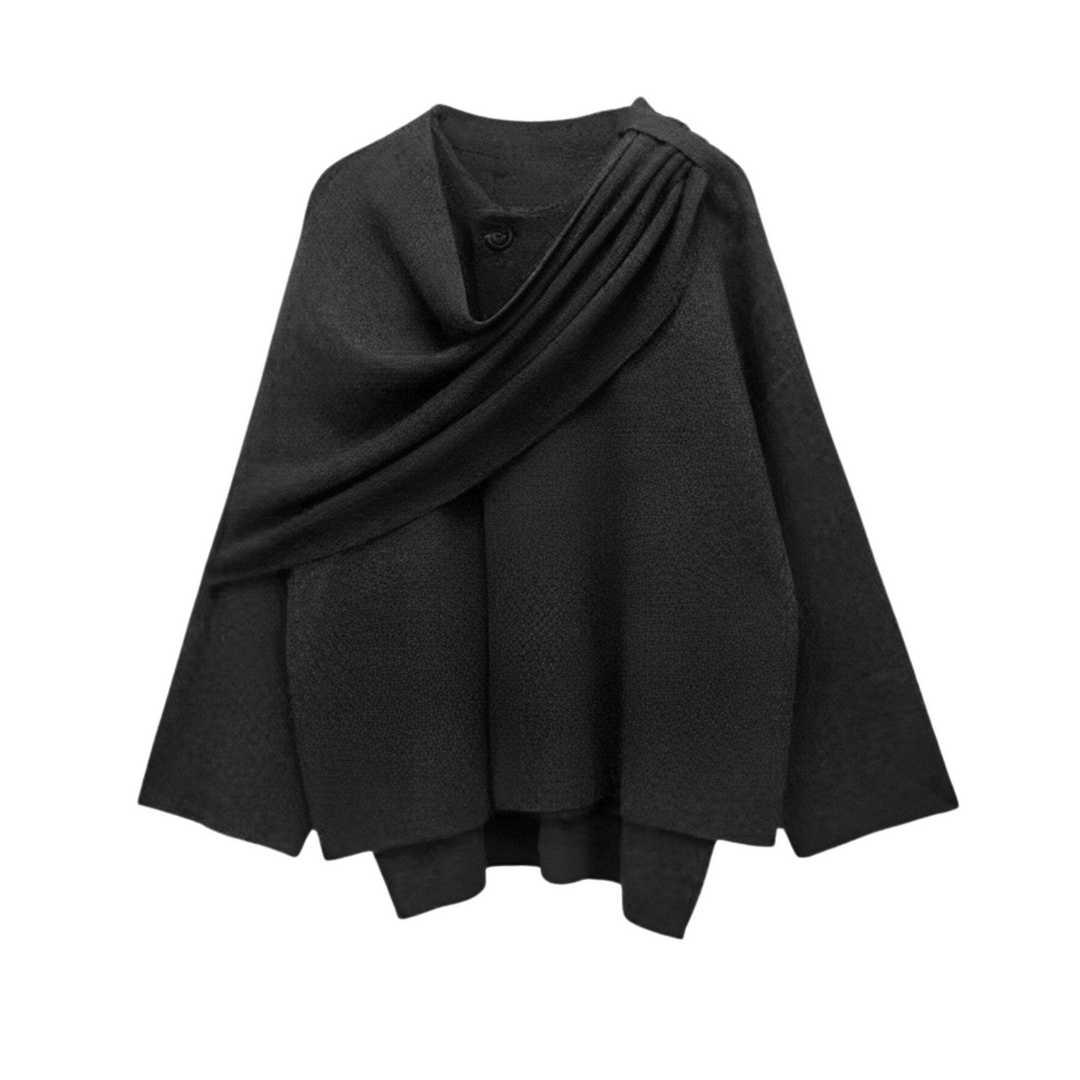 Ella women's asymmetrical winter poncho, a stylish and comfortable oversized outerwear piece.