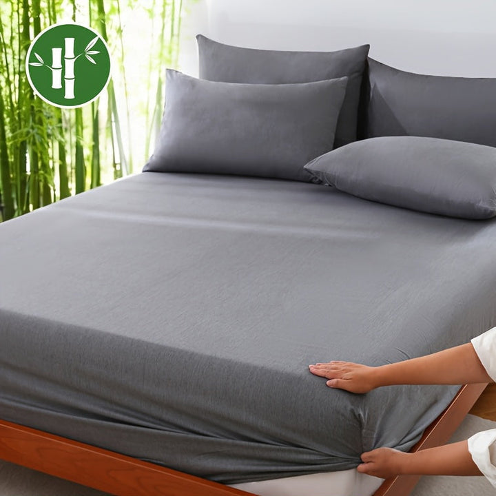 Deep pocket cooling bamboo fiber fitted sheet, fits mattresses snugly for a smooth look.