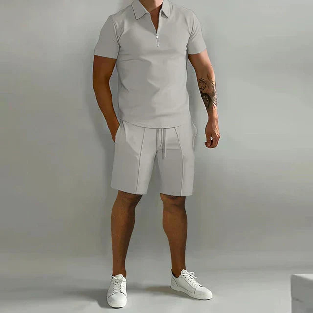 Comfortable men's summer polo and shorts outfit set, ideal for vacation and casual wear, men's fashion.