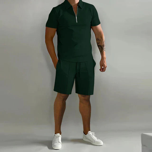 Versatile men's summer polo & shorts two-piece set, ideal for resort wear, casual outings, men's fashion.