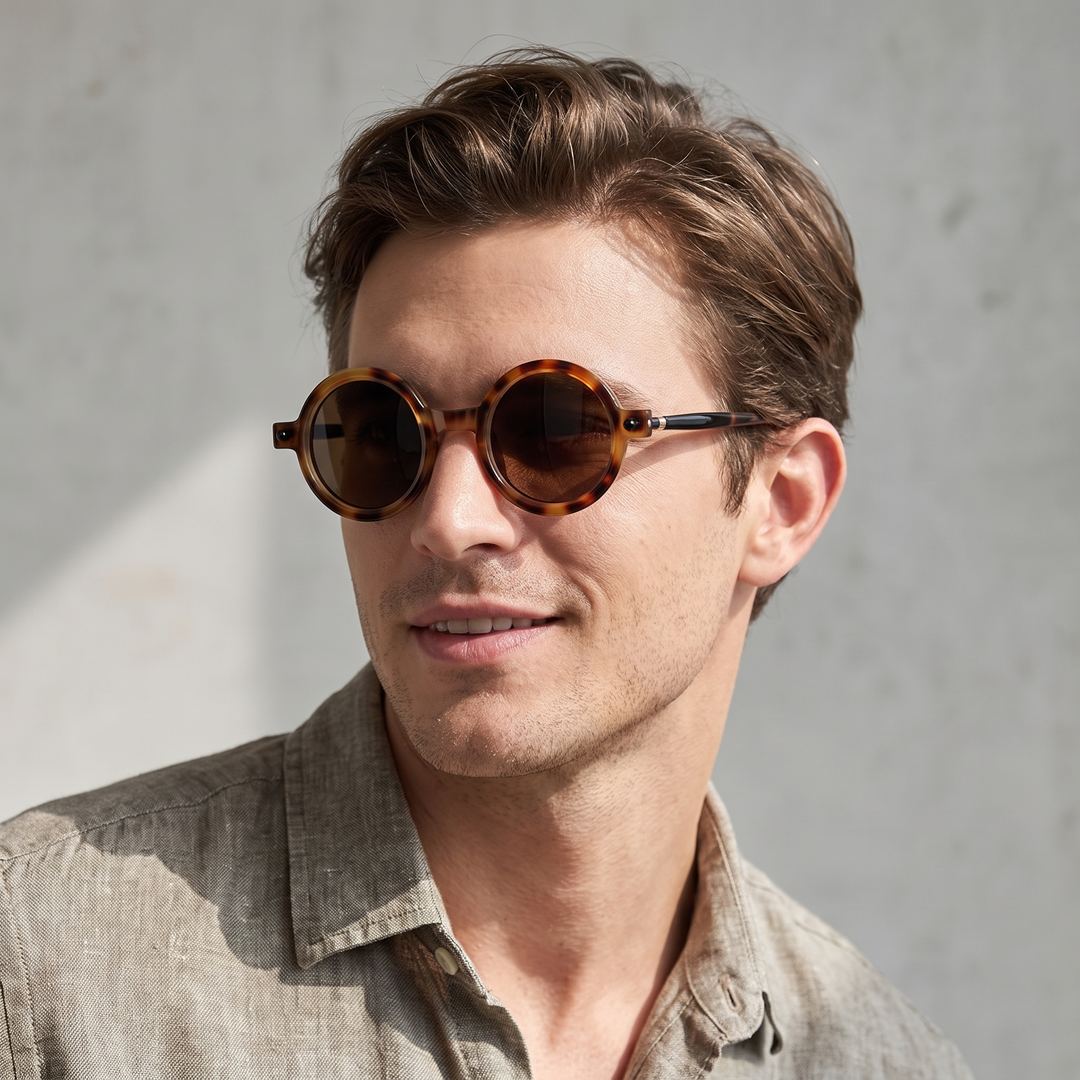 Stylish retro round sunglasses, tinted lenses, perfect unisex vintage eyewear.