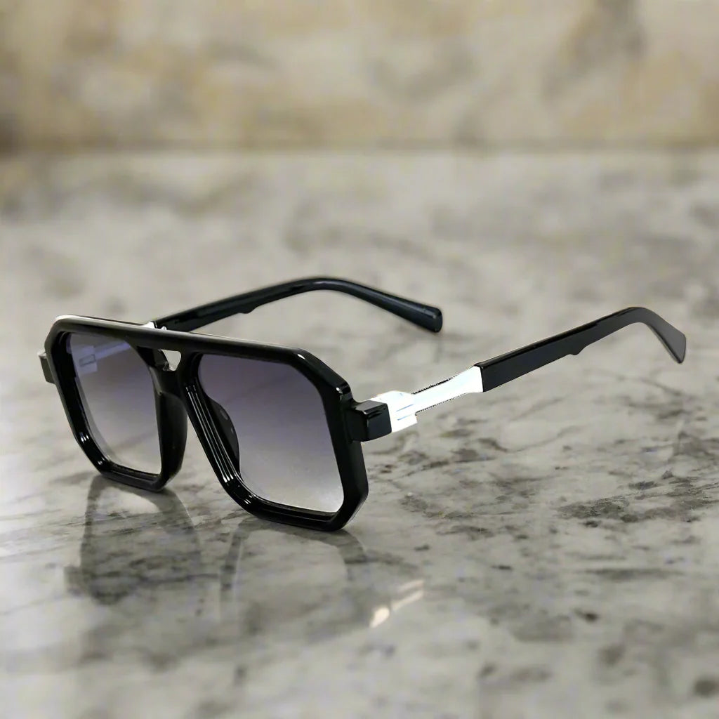 Contemporary square aviator sunglasses, unisex design, durable frame, & UV400 protective lenses.
