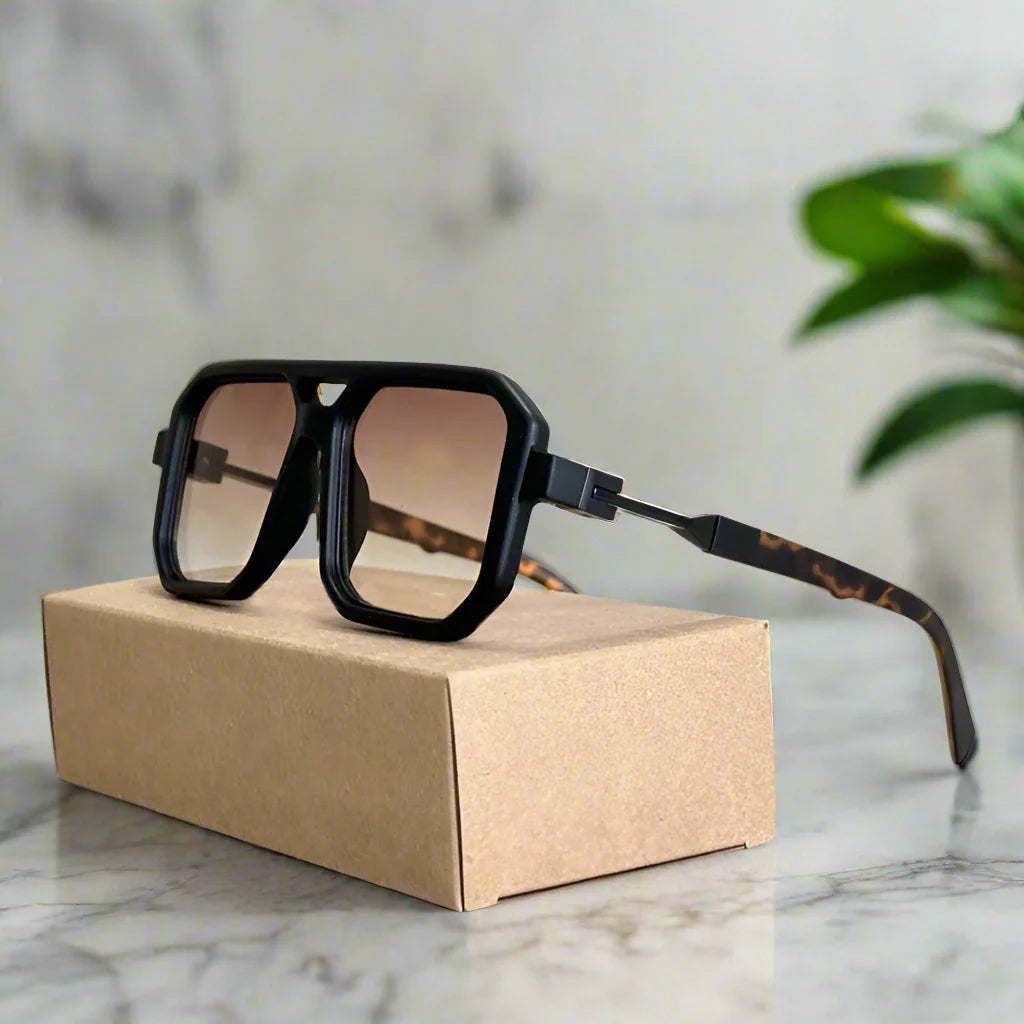 Unisex modern square aviator sunglasses with UV400 protection. Stylish men's & women's eyewear.