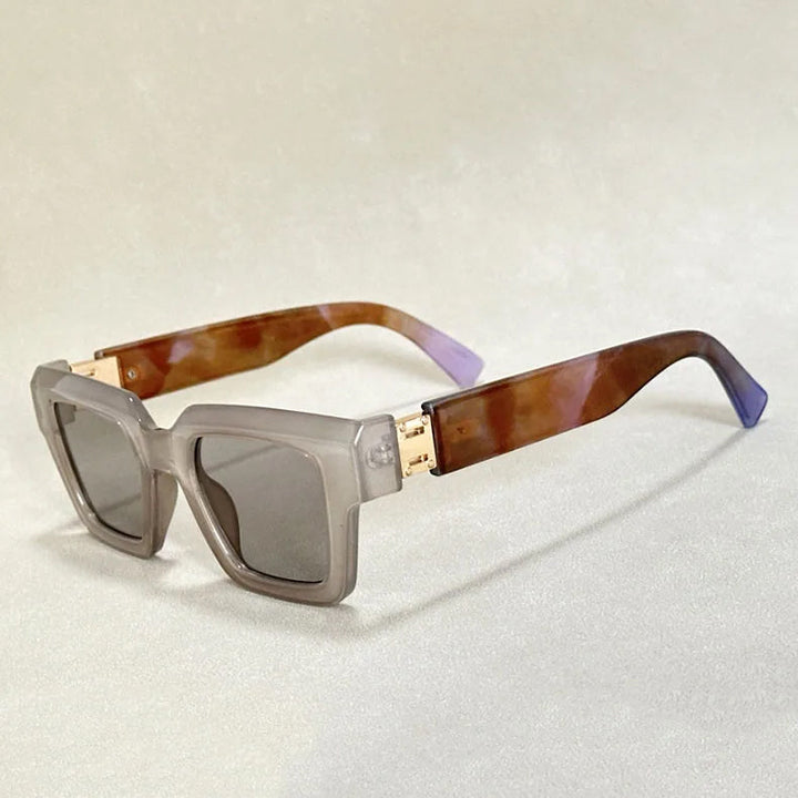Stylish chunky retro square sunglasses; unisex design, featuring bold marble pattern arms for eyewear.
