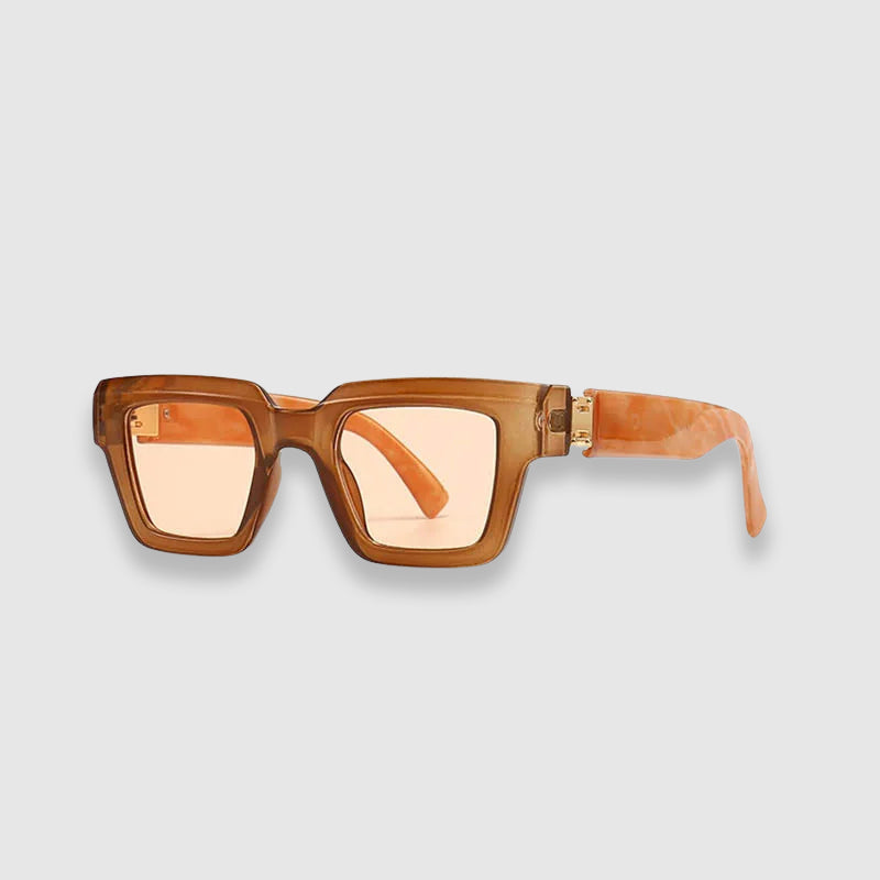 Retro-inspired chunky square sunglasses for unisex wear, showcasing chic marble arms and bold frame.