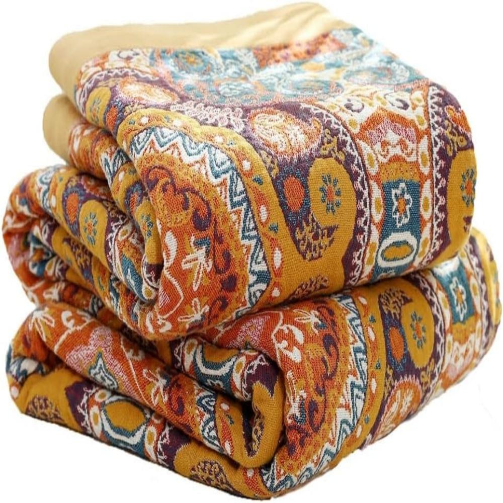 Unisex cooling boho reversible blanket, perfect for summer bedding. Lightweight cotton for comfort and restful sleep.
