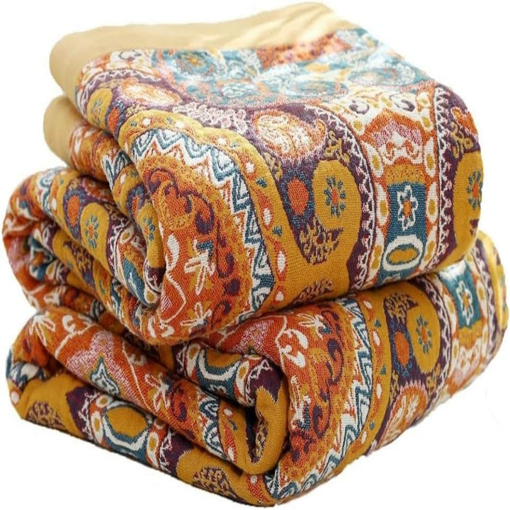 Unisex cooling boho reversible blanket, perfect for summer bedding. Lightweight cotton for comfort and restful sleep.