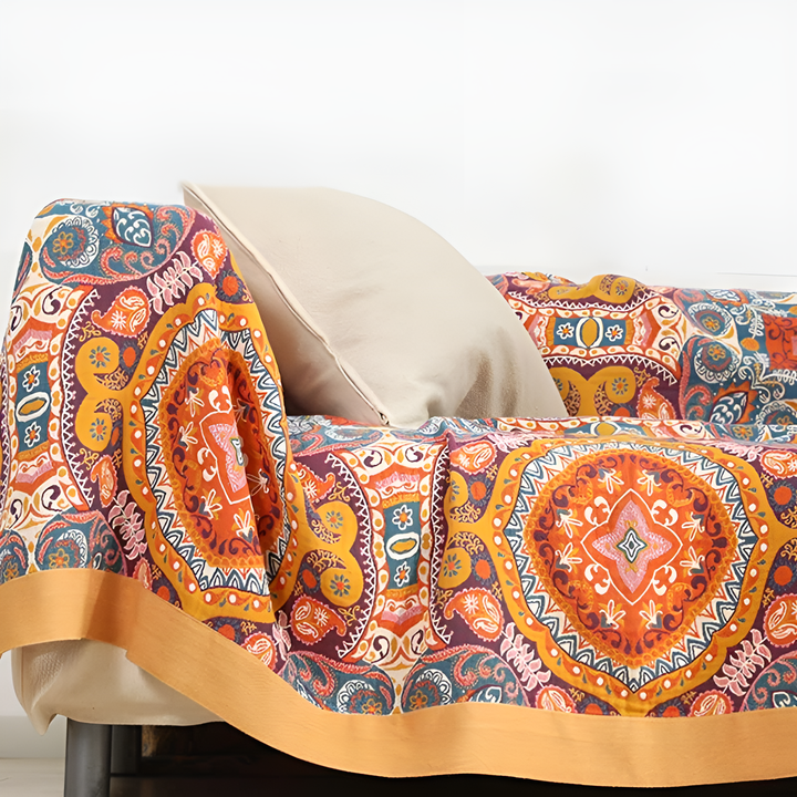Experience restful sleep with this cooling boho reversible blanket. Made from lightweight, moisture-wicking cotton.