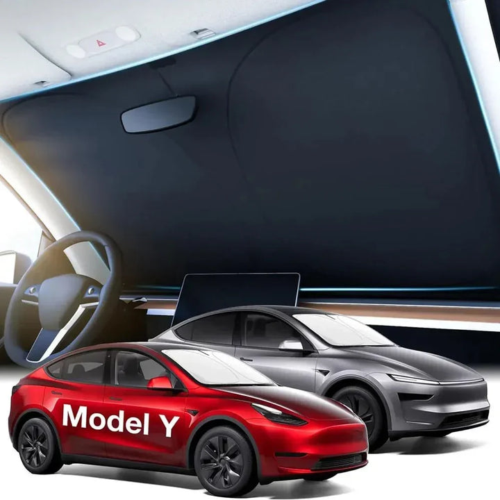 Summer car sunshade blocking harmful UV rays and keeping your vehicle's interior cooler & protected.
