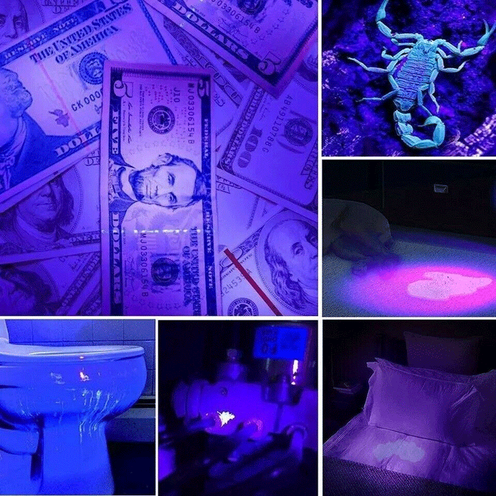 Aluminum alloy UV blacklight, essential portable flashlight for invisible ink & stains.