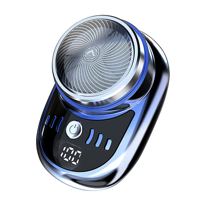 Cordless electric rotary shaver used for a refreshing wet shave with foam; ideal for sensitive skin.