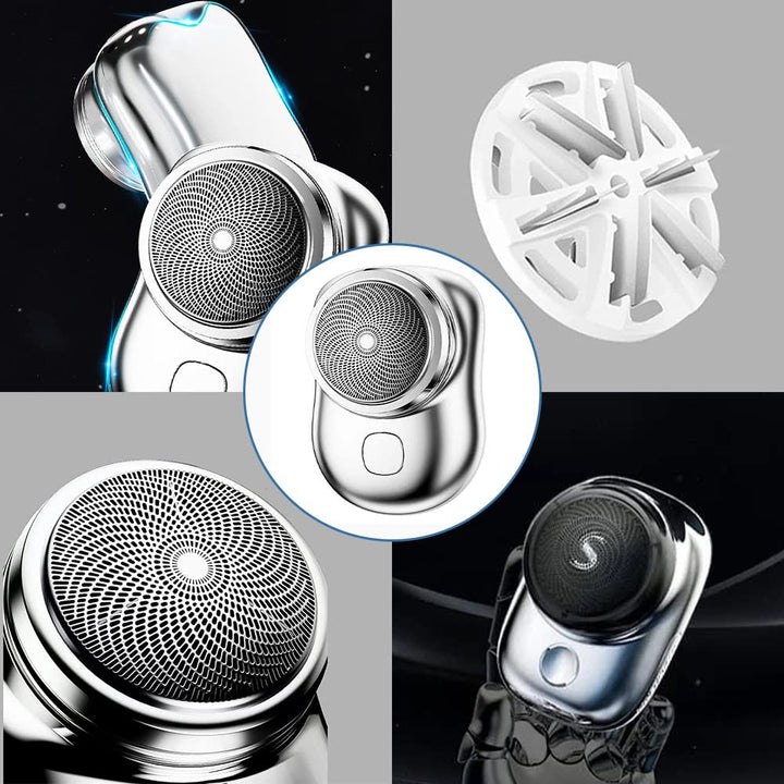 Men's electric rotary shaver kit with cleaning brush & travel pouch for easy personal care on-the-go.