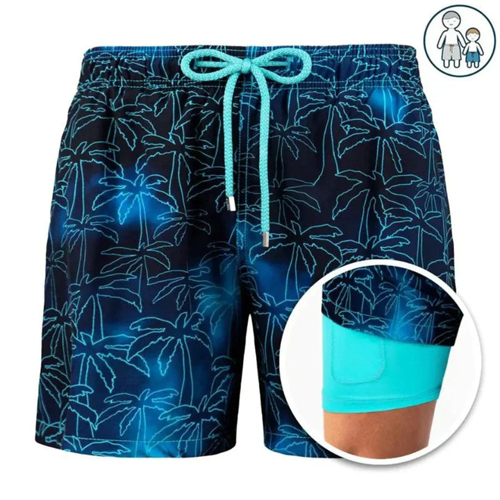 Versatile men's quick-dry athletic swim trunks with lining for water sports.