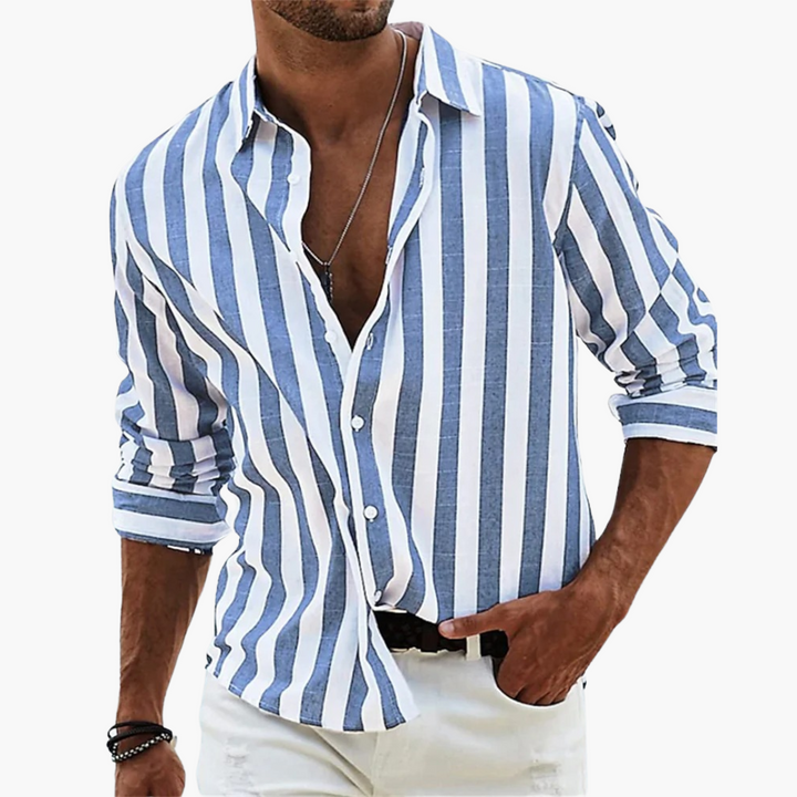 Men's effortlessly stylish long-sleeve striped button-down shirt, perfect for casual or business casual wear.
