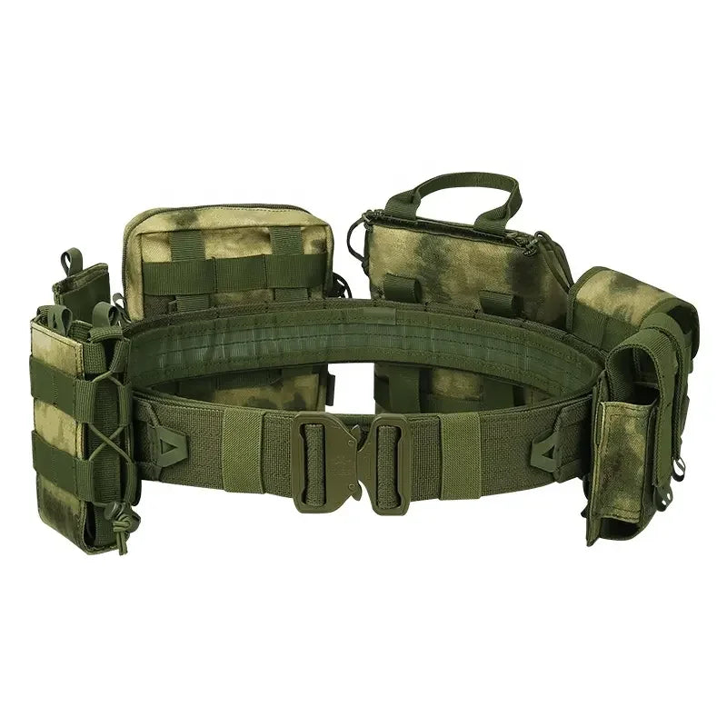 Adjustable men's tactical combat belt, designed with Molle pouches for secure and customizable gear carrying.
