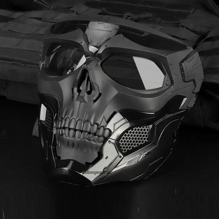 Unisex tactical face mask for airsoft and paintball, offering full-face protection during combat sports.