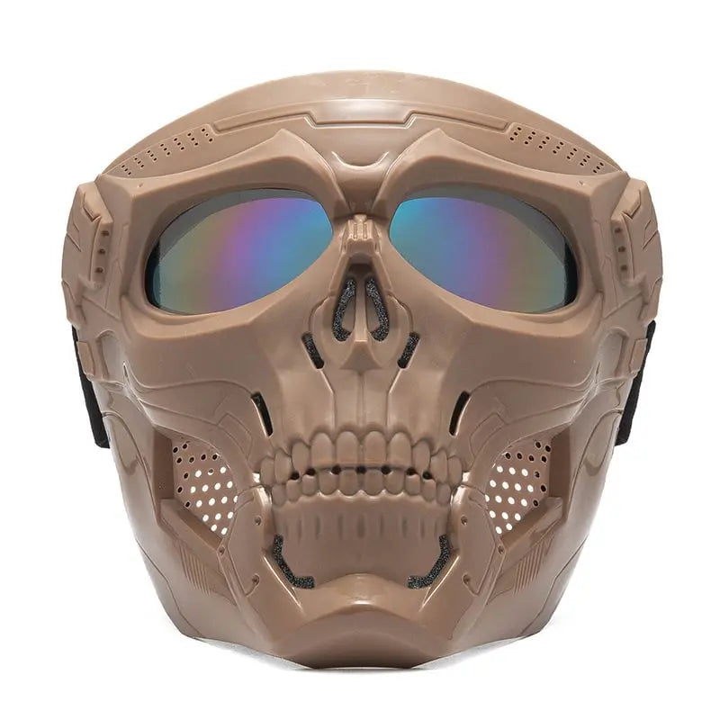 Durable ABS tactical face mask with adjustable straps, ideal for airsoft and paintball protection in outdoor sports.