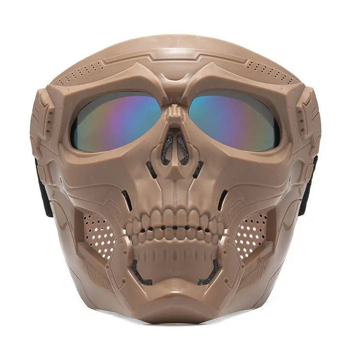 Durable ABS tactical face mask with adjustable straps, ideal for airsoft and paintball protection in outdoor sports.