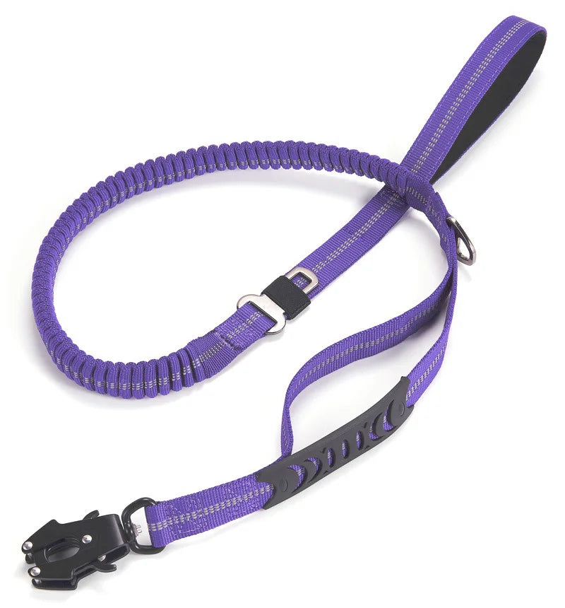 Tactical bungee dog leash, heavy-duty for large dog training, features dual handles for secure control.