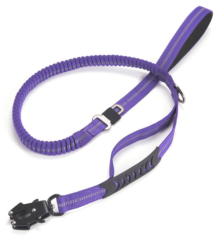 Tactical bungee dog leash, heavy-duty for large dog training, features dual handles for secure control.