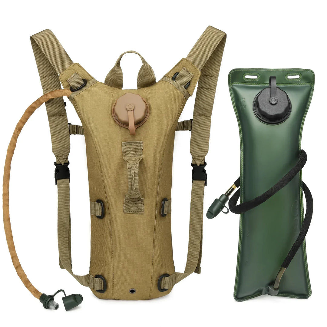Unisex tactical hydration pack with 0.8-gallon water bladder for hiking, camping, and outdoor adventures.