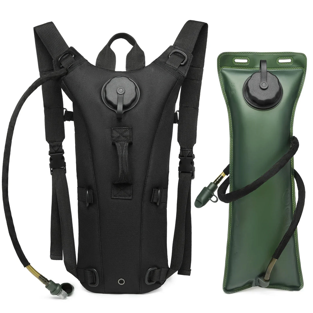 Unisex hydration pack with 0.8-gallon bladder, ideal for tactical use, hiking, and camping.