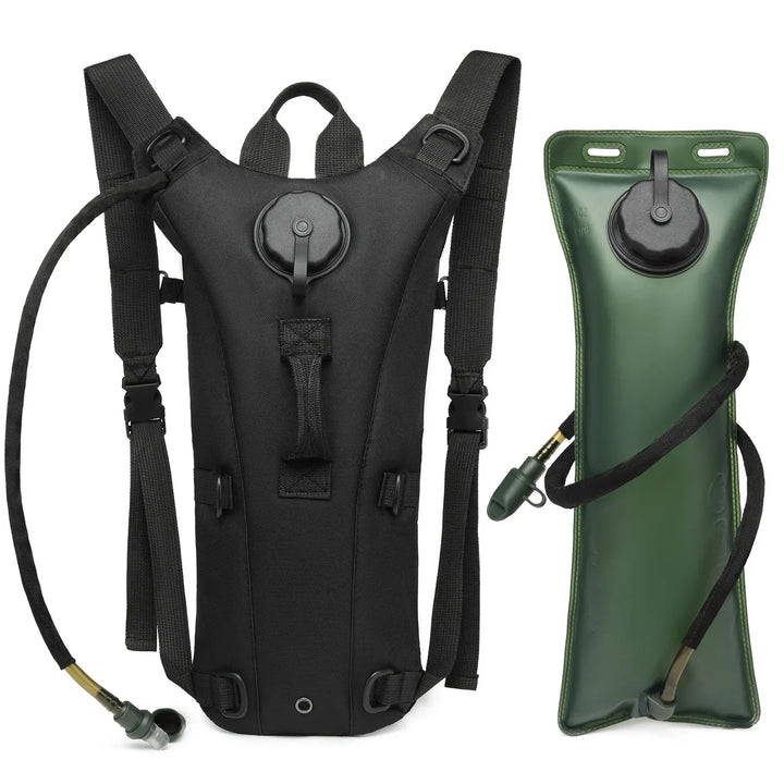 Unisex hydration pack with 0.8-gallon bladder, ideal for tactical use, hiking, and camping.