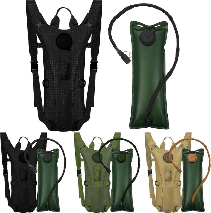 Black tactical hydration pack with water bladder for outdoor gear, hiking, and camping trips.